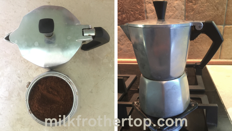 Ground coffee in moka pot